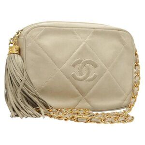 CHANEL Matelasse COCO Mark Chain Bag Lamb Skin Beige Gold
